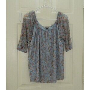 Womens Wilde Blouse Blue Floral Career Dressy Spring Lightweight NWOT